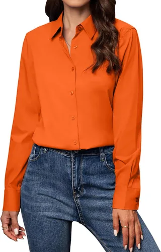 Vista 9 de Camisas con botones para mujer de ajuste clásico, camisa de vestir, camisa de trabajo, de negocios, casual, de manga larga, blusa, tops