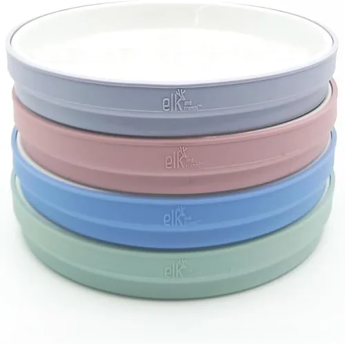 Vista 14 de Elk and Friends Platos blancos de porcelana para niños de 7.8 pulgadas con fundas de silicona, adecuados para bebés/niños pequeños, aptos