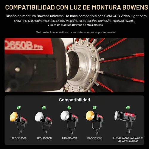 Vista 2 de GVM Softbox Parabólico Luz Suave Bowens Mount, 36 pulgadas/35.4 in de liberación rápida Parabólica Deep Softbox y rejilla de panal compatible