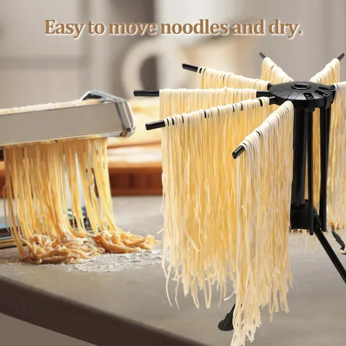 Vista 6 de Ourokhome Escurridor plegable de pasta, plástico plegable casero para espaguetis frescos, colgador de fideos para cocina con 10 brazos, estable
