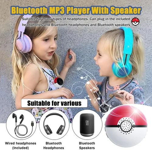Vista 5 de Reproductor de MP3 de 64 GB para niños, reproductor de MP3 con Bluetooth 5.0, mini reproductor de música Monster Ball, compatible con altavoz, radio
