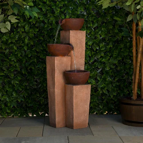 Vista 2 de Alpine Corporation ZEN398 - Fuente de agua moderna de 3 niveles para exteriores de 35 pulgadas, elegante fuente de suelo rústica para jardín, patio