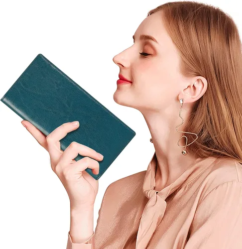 Vista 7 de Lavemi Carteras de cuero ultrafinas con bloqueo RFID para tarjetas de crédito plegables para mujeres