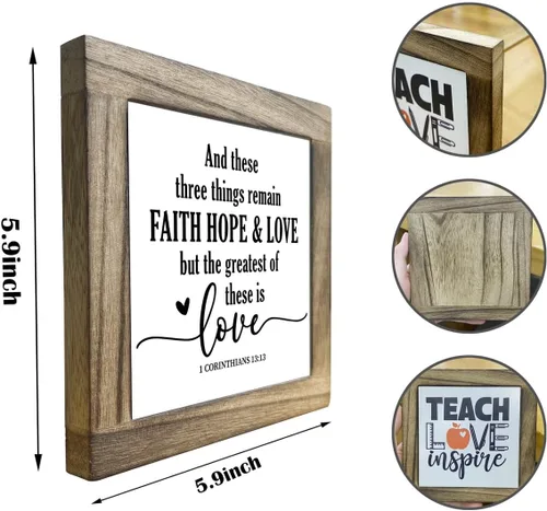 Vista 2 de Cartel de caja religiosa – Faith Hope & Love, placa de madera para regalo, decoración cristiana para el hogar y la habitación familiar