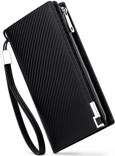 Vista 11 de Huztencor Billeteras largas para hombre de cuero RFID bloqueo billetera plegable con cremallera