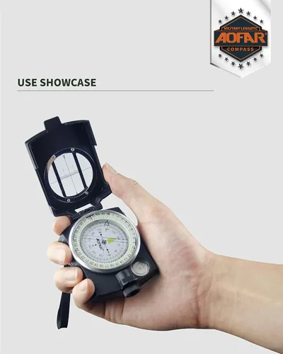 Vista 4 de AOFAR Military Compass,AF-4580 Lensatic Sighting, Waterproof and Shakeproof with Map Measurer Distance Calculator, Pouch for Camping, Hiking
