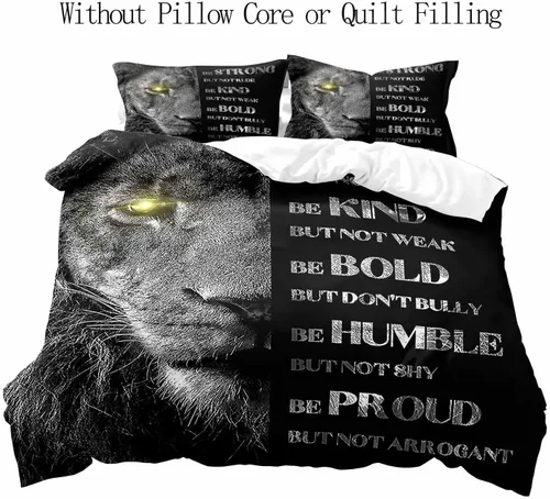 Vista 2 de VIVIHOME - Juego de ropa de cama inspiradora de león de 2 piezas, funda de edredón individual, ropa de cama negra con animales salvajes africanos