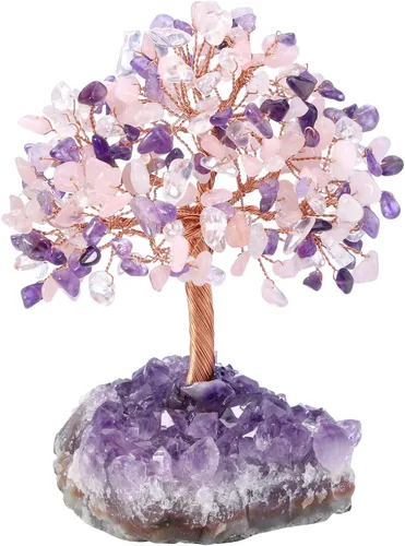 Vista 13 de Jovivi Árbol de Dinero de Cristal Curativo de Gemas de 7 Chakras Naturales sobre Base de Geoda Drusa de Racimo de Amatista, Cristales de Feng Shui