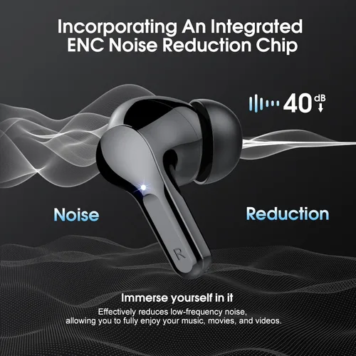 Vista 2 de Auriculares inalámbricos, auriculares Bluetooth 5.4 HiFi estéreo, auriculares Bluetooth con micrófono con cancelación de ruido ENC, auriculares
