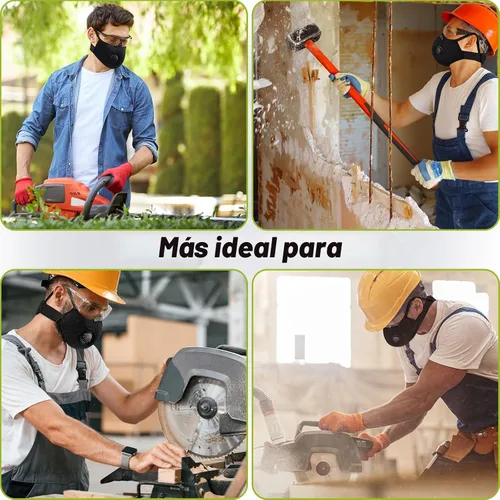 Vista 6 de BASE CAMP M Plus Máscara antipolvo, Máscara facial reutilizable y transpirable con 6 filtros de carbón activado para carpintería, construcción