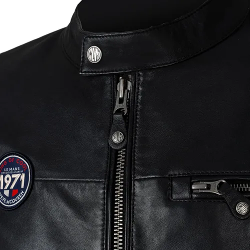 Vista 4 de Chaqueta de cuero negro para hombre, estilo Cafe Racer de piel de cordero real, con cremallera, chaqueta de motocicleta para hombre