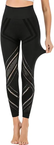 Vista 4 de Pantalones de yoga de malla para mujeres, cintura alta de entrenamiento de yoga pantalones de chándal de control de barriga adelgazar culata