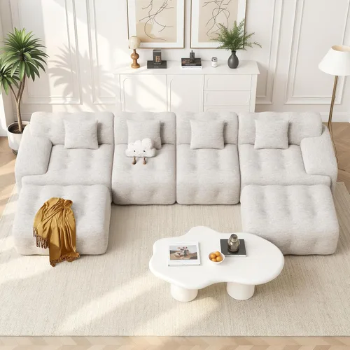 Vista 9 de Sofás modernos sin hueso de 143 pulgadas para sala de estar, sofá nube en forma de U, juego de sofá modular convertible de chenilla, no requiere