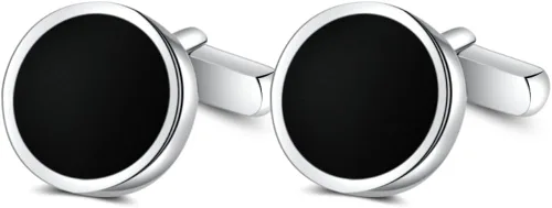 Vista 5 de MERIT OCEAN Juego de gemelos de ónix para hombre y tachuelas de plata y negro para hombres de esmoquin camisas de negocios regalo de boda