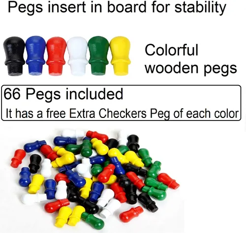 Vista 7 de Win SPORTS Tablero de damas chinas, juego de estrategia clásico y diversión para toda la familia, incluye 60 clavijas de madera en 6 colores, hechas
