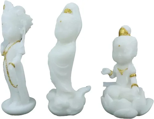 Vista 7 de Ebros Gift Pequeño Feng Shui Cultural Art Fortuna Charm Blanco y Oro Buda Figurita Bodhisattva Hotei Mini Budas Talismán Escultura