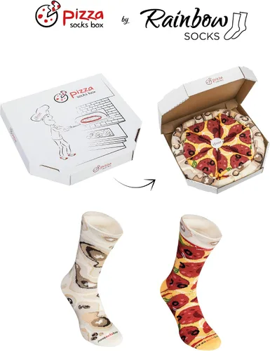 Vista 2 de Rainbow Socks - Calcetines Pizza Box - Pepperoni 4 pares de calcetines de algodón - Hecho en Europa Unisex divertido regalo