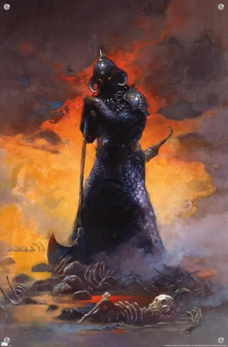 Vista 4 de Trends International Frank Frazetta - Póster de pared de Death Dealer 3, 14.72 x 22.37 pulgadas, paquete de póster premium y alfiler