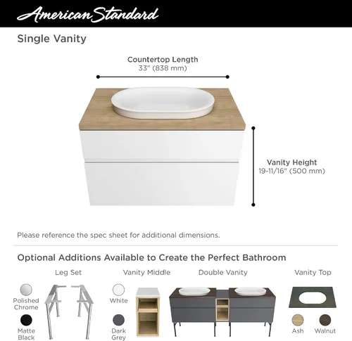 Vista 2 de American Standard 7813001.478 Studio S - Lavabo para encimera de 33 pulgadas, color ceniza