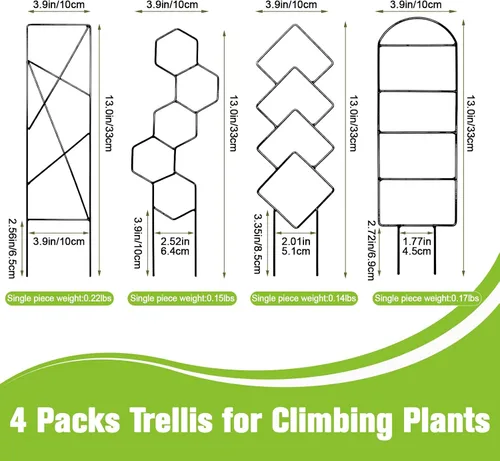 Vista 2 de Paquete de 4 enrejados metálicos para plantas de 15 pulgadas, soporte para plantas trepadoras pequeñas negras para vides en macetas de interiores