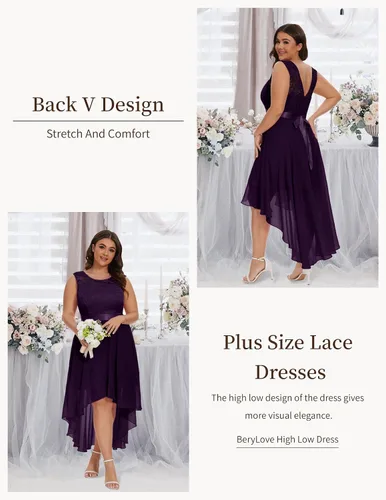 Vista 5 de BeryLove - Vestido formal, sin mangas, con encaje, holgado y por debajo de la rodilla para mujer, para fiesta, verano, boda y cóctel