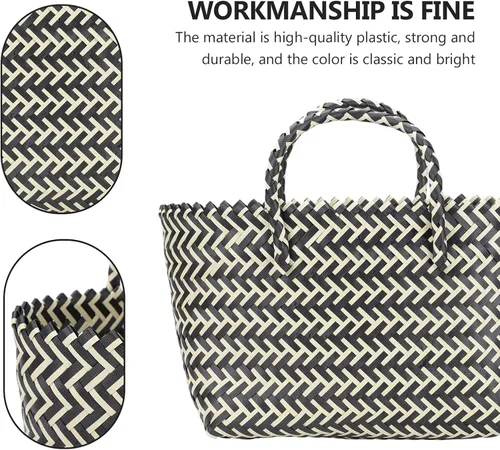 Vista 8 de Zerodeko 1 unid bolso hecho a mano bolsas de plástico bolsa de rayas de moda bolsa de gran capacidad, Negro