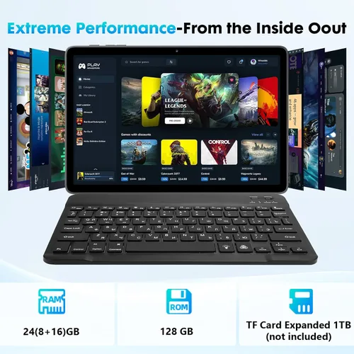 Vista 3 de Tablet de 10 pulgadas, Android 15 con 24 GB de RAM + 128 GB de ROM (1 TB expandible), Octa-Core, pantalla táctil IPS HD de 1280 x 800, cámara dual