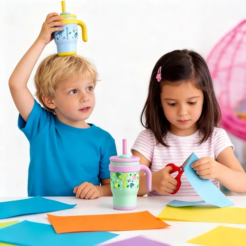 Vista 6 de KXIAOCHEN Vaso para niños de 14 onzas con asa para evitar derrames, vaso aislado reutilizable de acero inoxidable para niños pequeños, mantiene