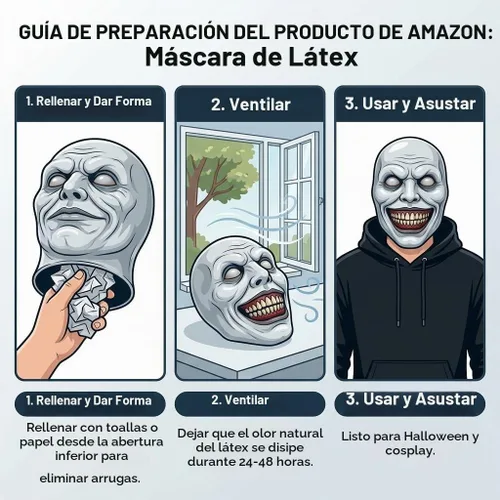 Vista 6 de Boolavard Máscara sonriente espeluznante – Máscara de Halloween realista de látex sonriente demonio – grotesca boca ancha monstruo máscara de terror