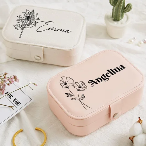 Vista 2 de Organizador de joyas de viaje personalizado, caja de joyería, soporte de anillo para joyas, accesorios de viaje para mujeres, organizador de joyas