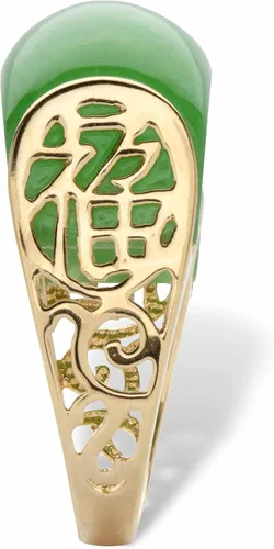 Vista 2 de Anillo de plata de ley chapada en oro amarillo, con símbolo de la suerte, tamaño 6-10, Metal, Jade