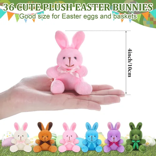 Vista 2 de 36 piezas de mini conejitos de peluche a granel de 4 pulgadas, cesta de Pascua a granel, regalos de conejos pequeños, muñecas de peluche