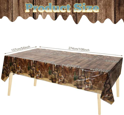 Vista 3 de BBTO 3 manteles occidentales para decoración de fiesta de cumpleaños, mantel de feliz cumpleaños del oeste, mantel de plástico occidental