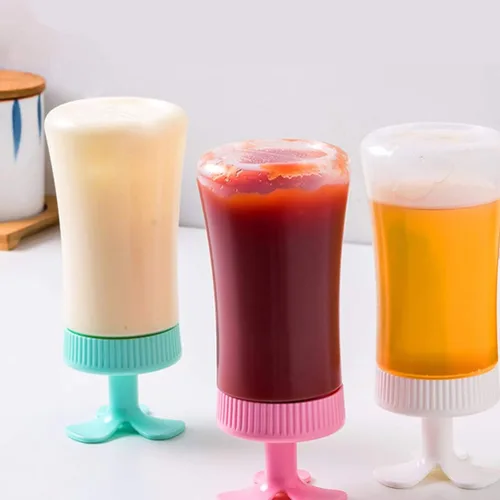 Vista 5 de Cabilock Botellas dispensadoras de salsa para salsa de tomate y aderezo, botellas transparentes de condimentos, diseño fácil de verter para Blanco