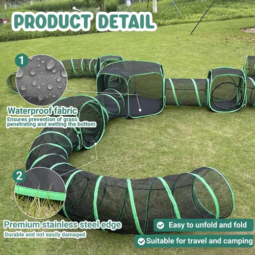 Vista 4 de Pawtenda Recintos para gatos al aire libre, tienda de campaña para gatos 10 en 1 con túneles para exteriores, gran espacio Catio para mascotas al