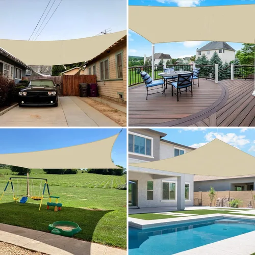 Vista 2 de E&K Sunrise - Toldo para exteriores, tipo vela, sombra, protección para rayos UV, Beige