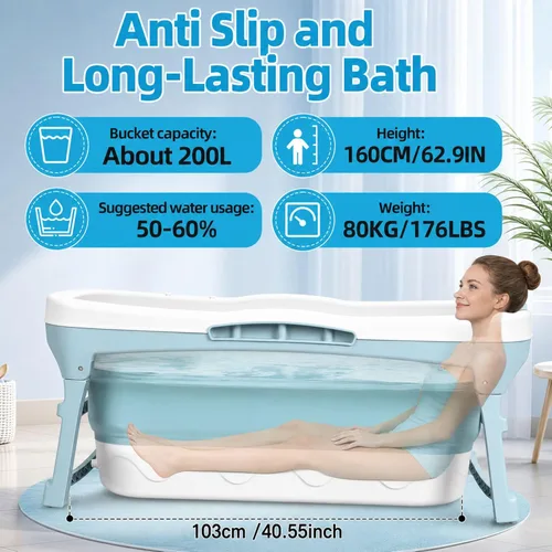 Vista 3 de Bañera portátil - Bañera plegable de 235L/62.1 galones con tapa