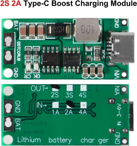 Vista 2 de 2PCS Tipo-C USB 2S 2A Boost Convertidor 8.4V 12.6V 16.8V Step-Up Power Module LiPo Polímero LiPo Batería de Litio Placa de Protección de Carga