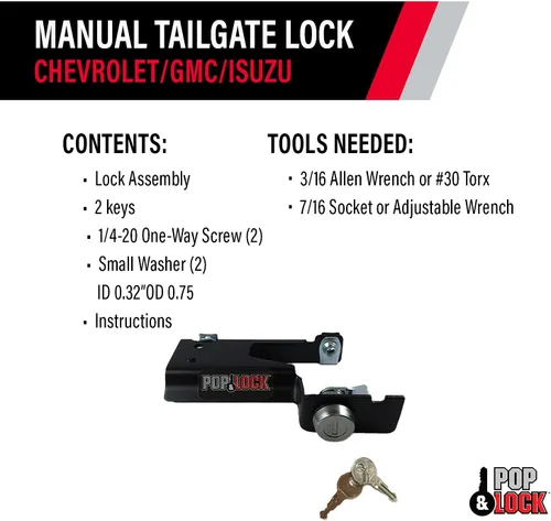 Vista 11 de Pop & Lock PL1600 Cerradura manual negra de compuerta trasera para Chevy/GMC/Isuzu