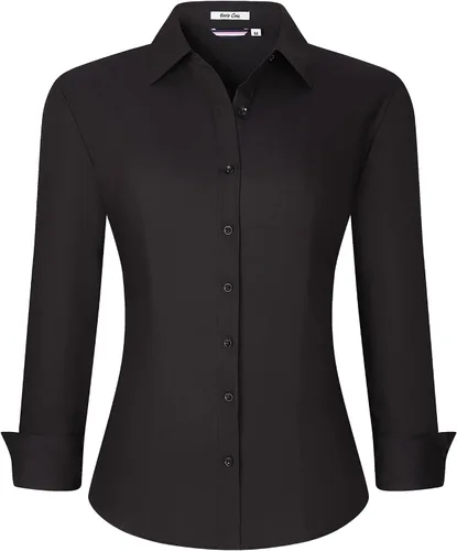 Vista 21 de Esabel.C Camisas de manga larga con botones para mujer, ajuste regular, blusa de trabajo elástica