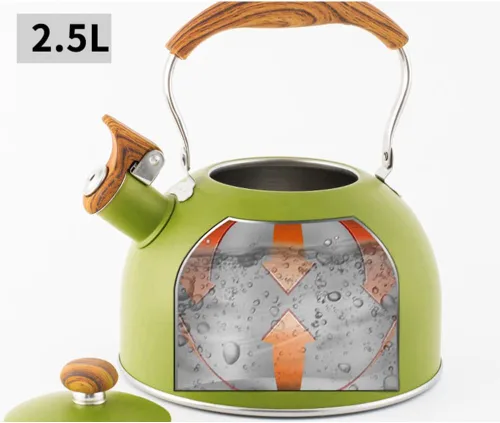 Vista 4 de Hervidor de té silbante de 2.5 L, hervidor de té de acero inoxidable, hervidor automático de agua hirviendo con asa, tetera para leche, té, café
