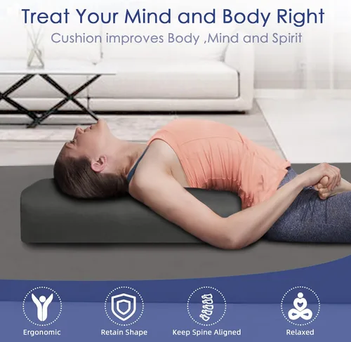 Vista 3 de Cojín de yoga de 26 x 10.5 x 5.5 pulgadas, cojín de meditación rectangular para masaje y apoyo de espalda, relleno de algodón transpirable, funda