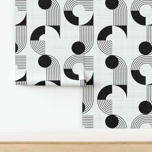 Vista 4 de Spoonflower Black and White Mod Peel and Stick Removable Wallpaper Roll 24" x 144" Woven Look Graphic Bauhaus Monochrome Self-adhesive