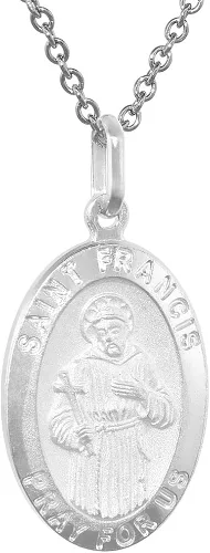 Vista 3 de Collar con medalla de San Francisco de plata de ley de 0906in ovalado sin níquel Italia Plata esterlina Sin gemas