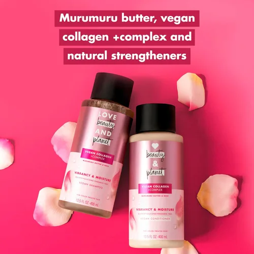 Vista 7 de Love Beauty and Planet Champú hidratante de colágeno vegano Murumuru Butter & Rose paquete de 4 para cabello teñido vibrante, 13.5 onzas