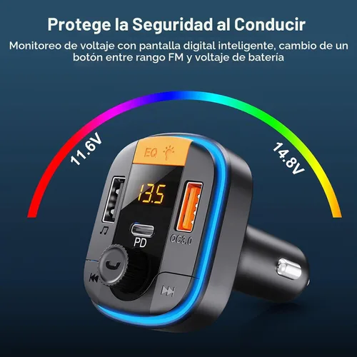 Vista 7 de Bluetooth 5.4 Adaptador PD20W+QC3.0, transmisor FM Bluetooth para coche