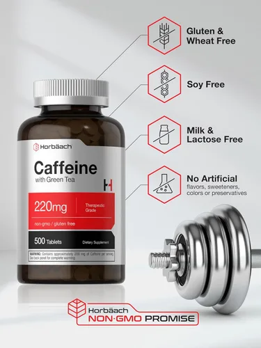 Vista 5 de Horbäach Píldoras de cafeína de 220 mg con té verde 500 tabletas Vegetarianas, sin OMG y sin gluten