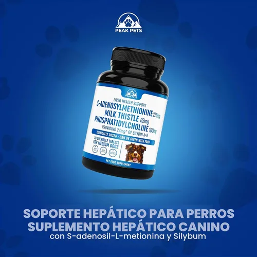 Vista 4 de Suplemento de apoyo hepático para perros medianos con silimarina (SAMe y silybina) S-adenosil-L-metionina (SAM-e) y silybum (cardo lechería)