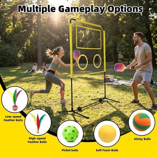Vista 3 de Juego de Paletas para Interiores con Red, Set de Pickleball Portátil con Red para Diversión Familiar o Individual, Todo en Uno Deportes al Aire