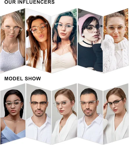 Vista 4 de SOJOS Retro Semi Rimless Blue Light Blocking Glasses Half Horn Rimmed Eyeglasses SJ5018